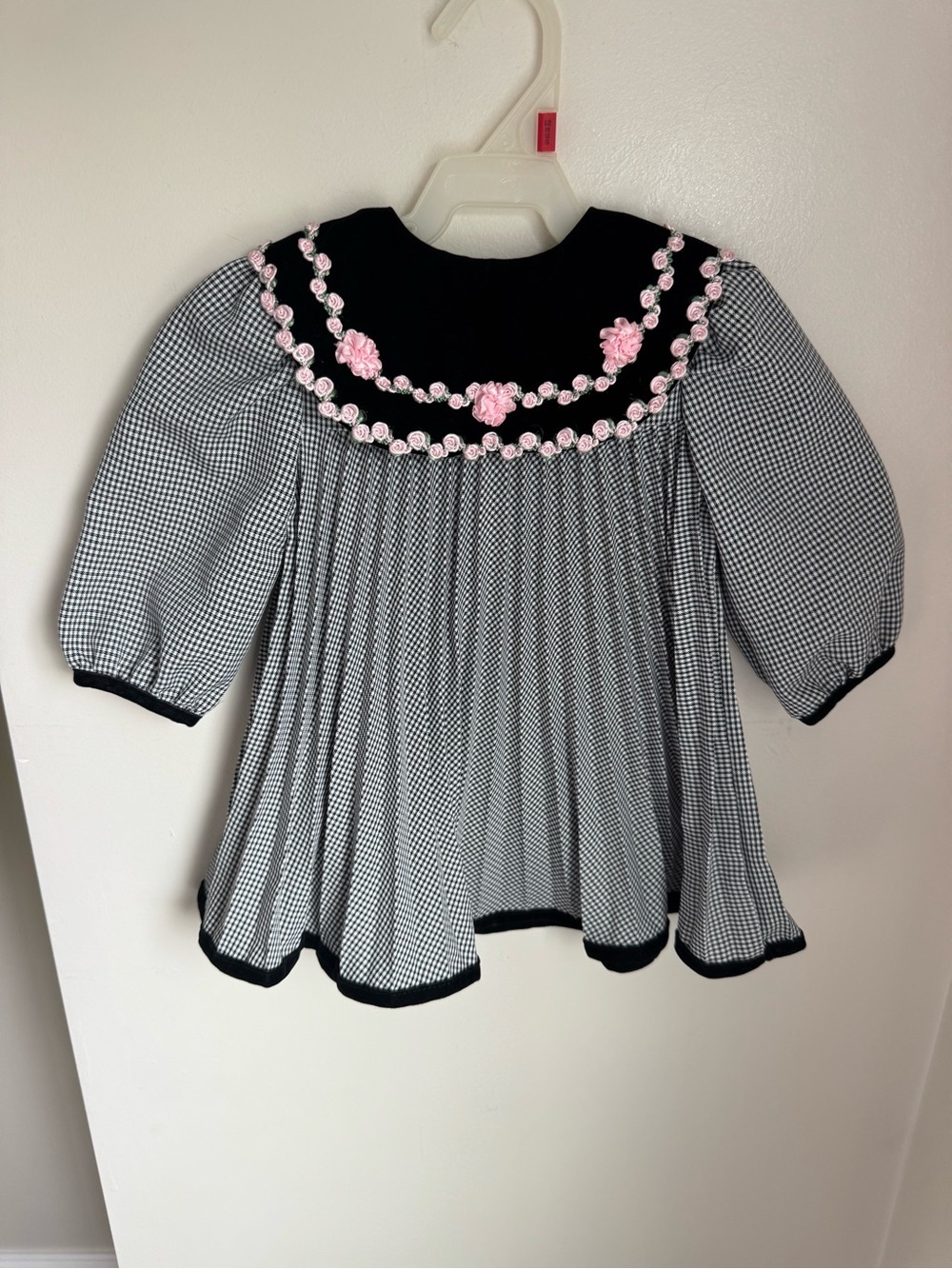 Rose Cottage Vintage Black/White Gingham Velvet Collared Dress Size 12M